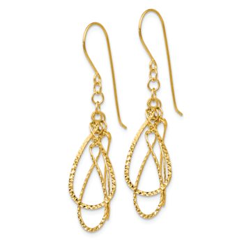 14k Yellow Gold Diamond-Cut Tear Drop Dangle Earrings