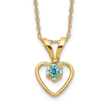 14k Yellow Gold Children's 3mm Blue Zircon December Birthstone Heart
Pendant with 15 Inch Chain
