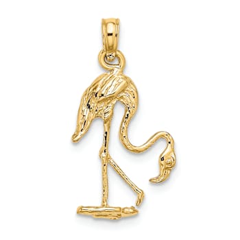 10K Yellow Gold 3D Textured Flamingo Charm
