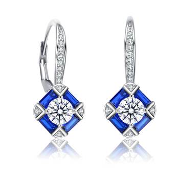 Square Blue Stone Drop Earrings In Sterling Silver