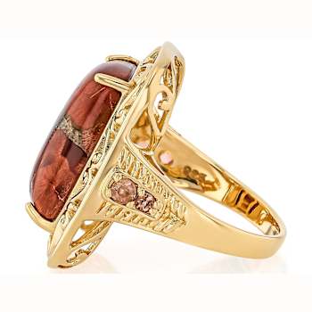 Peanut Obsidian Rectangular Cushion And Andalusite Ring In 18K Gold Over
Sterling Silver 0.21ctw