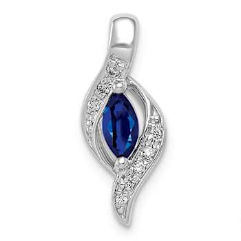 Rhodium Over 10k White Gold Diamond and 0.29 cttw Marquise Sapphire Pendant