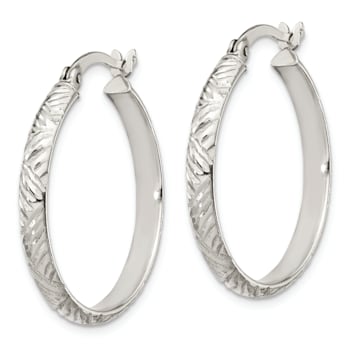Sterling Silver Diamond-cut 4mm Bangle and 3mm Hoop Earring Set