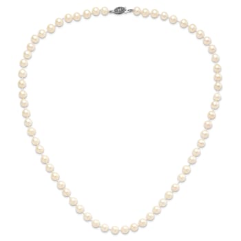 Rhodium Over Sterling Silver 7-8mm White Freshwater Cultured Pearl Necklace