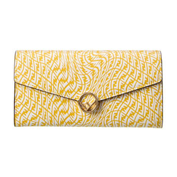 Fendi F is Fendi Yellow Leather Vertigo Print Long Wallet