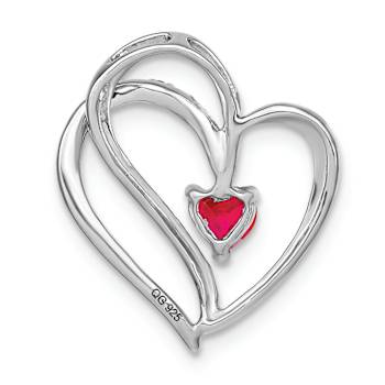Rhodium Over 14k White Gold Ruby and Diamond Heart Chain Slide Pendant