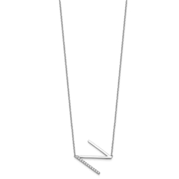Rhodium Over 14k White Gold Sideways Diamond Initial N Pendant Cable
Link 18 Inch Necklace