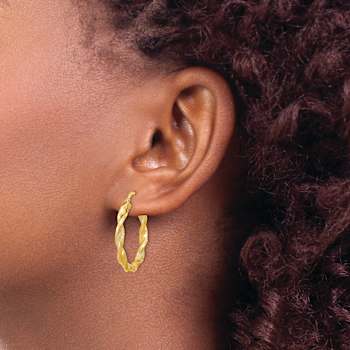 14k Yellow Gold Polished and Textured 1" Twisted Hoop Earrings