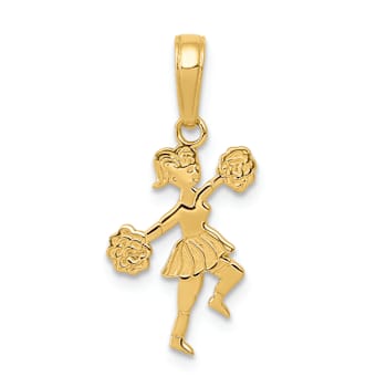 14k Yellow Gold Textured Cheerleader with Pom-Poms Pendant