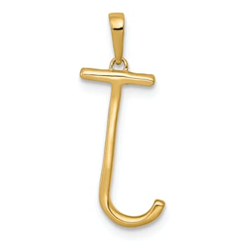 14K Yellow Gold Diamond Letter J Initial Pendant