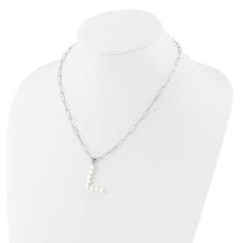 Rhodium Over Sterling Silver 3-5.5mm Freshwater Cultured Pearl LETTER L
18-inch Necklace