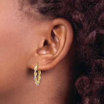 14k Yellow Gold and Rhodium Over 14k Yellow Gold Polished 5/8"
Fancy Twisted Hoop Earrings