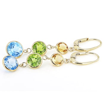 Multi Gem 14k Yellow Gold Dangle Earrings 9.00ctw