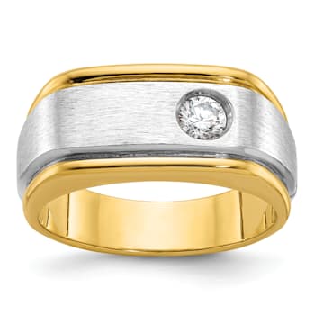 10K Two-tone Yellow and White Gold Men's Polished and Satin Diamond Ring 0.25ct