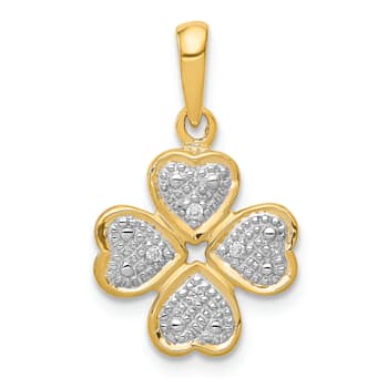 14K Yellow Gold 0.02ct.Diamond Four Leaf Clover Pendant