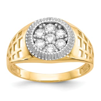 10K Two-tone Yellow and White Gold Men's Cubic Zirconia Cluster Ring