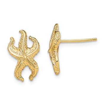 14k Yellow Gold Textured Starfish Stud Earrings