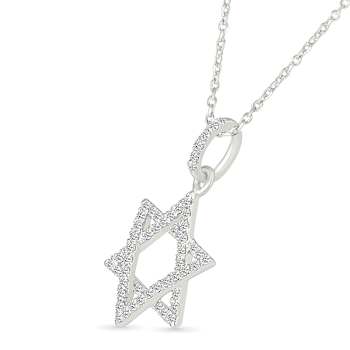 Diamond Star Of David Pendant Necklace In Sterling Silver 0.16ctw 18 Inch