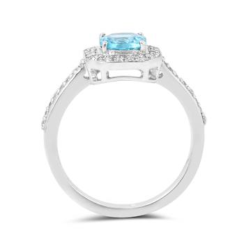 Lab Grown Diamond and Paraiba Blue Apatite Rhodium Over Sterling Silver
Cushion Cut Halo Ring