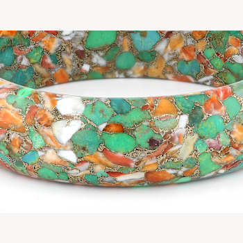 Green Turquoise And SpIny Oyster Bangle Bracelet