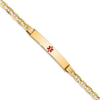 14k Yellow Gold Medical Red Enamel Mariner Link ID Bracelet