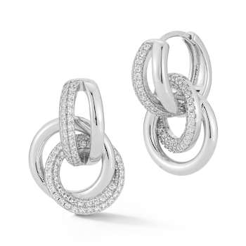 Rachel Zoe CZ Multi-Ring Dangle Earrings in Rhodium Over Sterling Silver