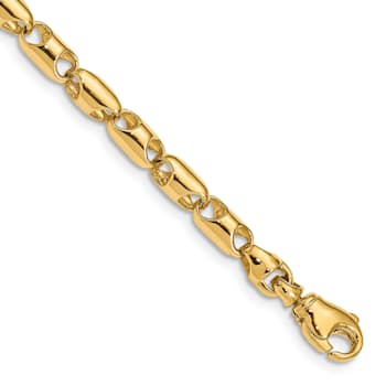 14k Yellow Gold Polished 4.1mm Fancy Barrel Link Bracelet