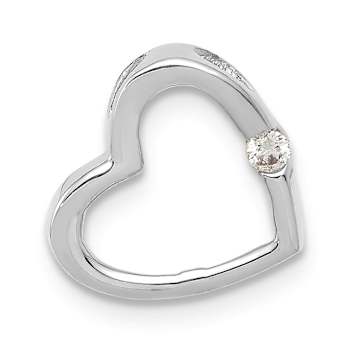 Rhodium Over 10k White Gold Diamond Heart Chain Slide Pendant