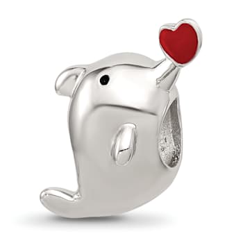Sterling Silver Enamel Dolphin Blowing Heart Bead