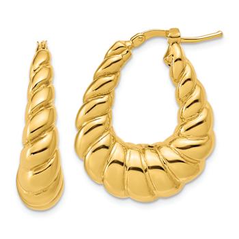 14K Yellow Gold Polished Scallop Oval Hoop Earrings