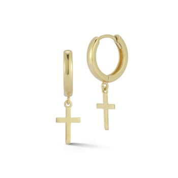 Bellissima Gold 14K Yellow Gold Cross Charm Huggie Hoop Earrings