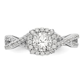 Rhodium Over 14K White Gold Lab Grown Diamond Halo Engagement Ring 0.778ctw