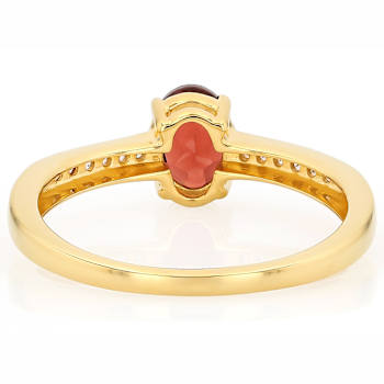 Garnet Oval And Champagne Zircon Ring In 18K Gold Over Sterling Silver 1.01ctw