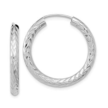 Rhodium Over 14k White Gold Polished and Diamond-cut 1" Endless
Hoop Earrings