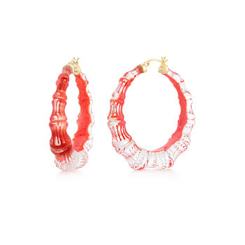 14K Yellow Gold Over Sterling Silver Acrylic and Enamel Bamboo Illusion
Hoops in Watermelon