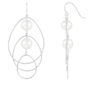 7-8mm white cultured freshwater pearl rhodium over sterling silver earrings