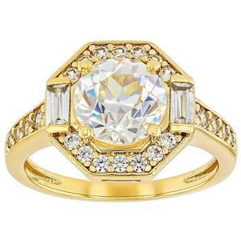 Diamond Simulant Old European Cut And White Zircon Ring In 18K Gold Over
Sterling Silver 3.28ctw