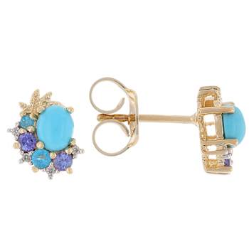 Turquoise, Tanzanite, Neon Blue Apatite And White Zircon Earrings In 18K
Gold Over Sterling Silver 0.26ctw
