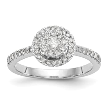 Rhodium Over 14K White Gold Lab Grown Diamond Cluster Engagement Ring 0.478ctw