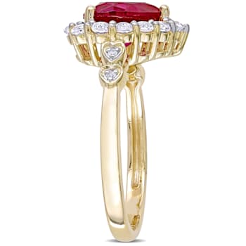 Lab Created Ruby & White Topaz and White Diamond 10k Yellow Gold
Ring 3.49ctw