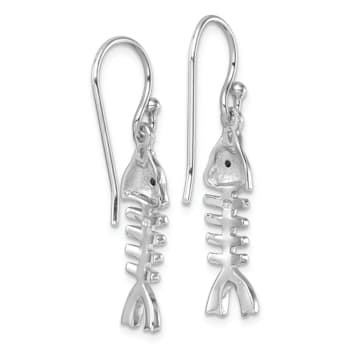 Rhodium Over Sterling Silver Polished Crystal Eye Bonefish Dangle Earrings
