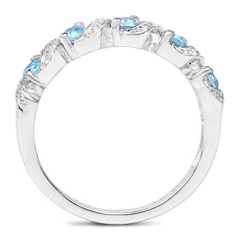 Swiss Blue Topaz and White Topaz Sterling Silver 5 Stone Band Ring