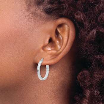 Rhodium Over 14k White Gold 1" Rectangle Tube Hoop Earrings