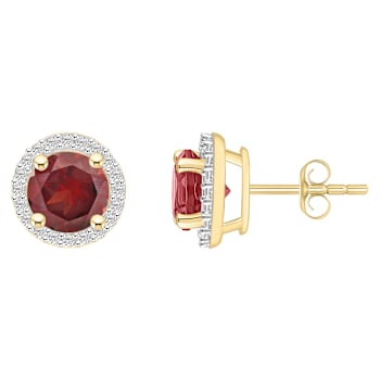 6mm Round Garnet And Created White Sapphire 10k Yellow Gold Halo Stud Earrings