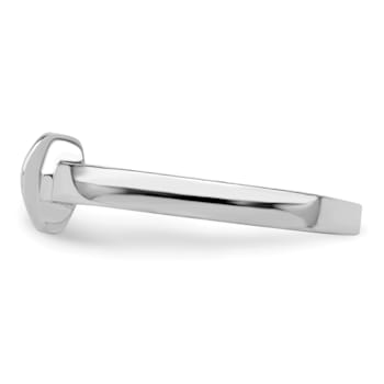 Rhodium Over Sterling Silver Polished and Satin Heart Ring