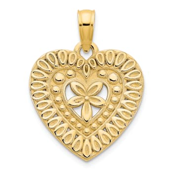 14k Yellow Gold Textured Fancy Heart Pendant