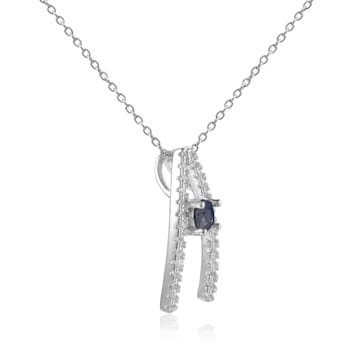 Round Blue Sapphire and White Sapphire Sterling Silver Pendant With Chain