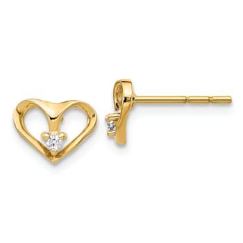 14k Yellow Gold Diamond Heart Stud Earrings