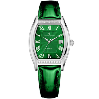 Christian Van Sant Women's Gemma Green Dial, Green Leather Strap Watch
