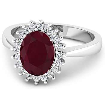 1.69ctw Red Ruby and Diamond 14K White Gold Halo Ring